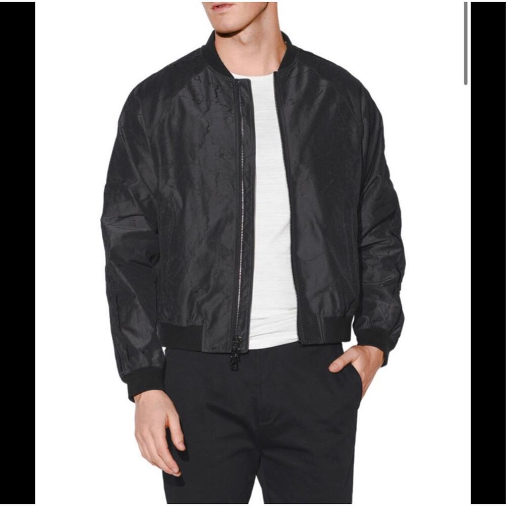 John Varvatos USA Men’s Bomber Jacket Black Cotton Blend Lightweight Zip Up M